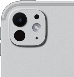 Ezüstszínű
iPad Pro hátulnézetből, profi kamerarendszer öttagú objektívvel és adaptív True Tone vakuval