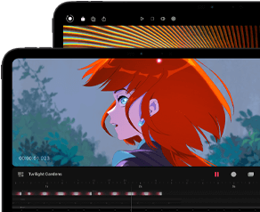 Asztrofekete
13 hüvelykes és 11 hüvelykes iPad Pro elölnézetből, fekvő tájolásban, lekerekített sarkokkal és fekete kijelzőkerettel, a
11 hüvelykes modell kijelzőjén egy vörös hajú figura élénk képe, a 13 hüvelykes modell kijelzőjén pedig egy fotószerkesztő
felület színes elemei jelennek meg
