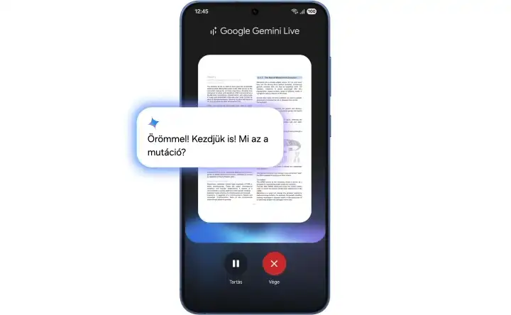 Google Gemini Live beszélgetés a Galaxy S25 kijelzőjén, hangvezérelt asszisztenssel