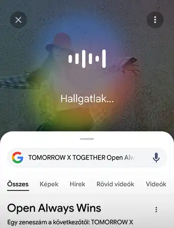 Google zeneazonosító képernyő Hallgatlak üzenettel
