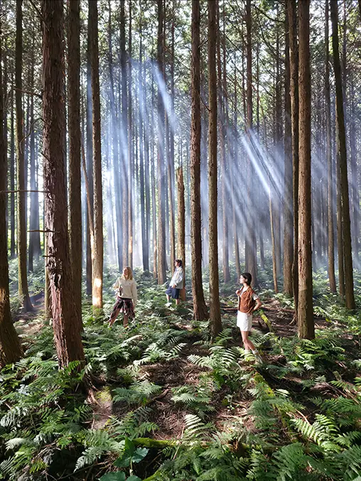 Két ember portréja a Galaxy Z Fold7 200 megapixeles hátlapi kamerájával, texturált építészeti háttér előtt. A kép pontosan
      megörökíti az élénk részleteket és textúrákat.