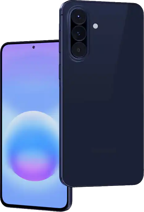 Teljes nézet látható a Galaxy A57 5G-ről elölről és hátulról, megmutatva az elegáns kialakítást.