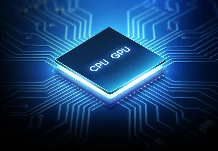 A Galaxy A57 5G nyolcmagos processzorchipje látható egy rácsba beillesztve.