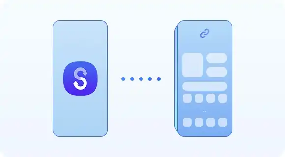Az ábrán egy okostelefon sziluettje látható, amelynek képernyőjén a Smart Switch ikon jelenik meg, miközben több adatréteg
      segítségével adatokat továbbít egy másik kompatibilis okostelefonra.