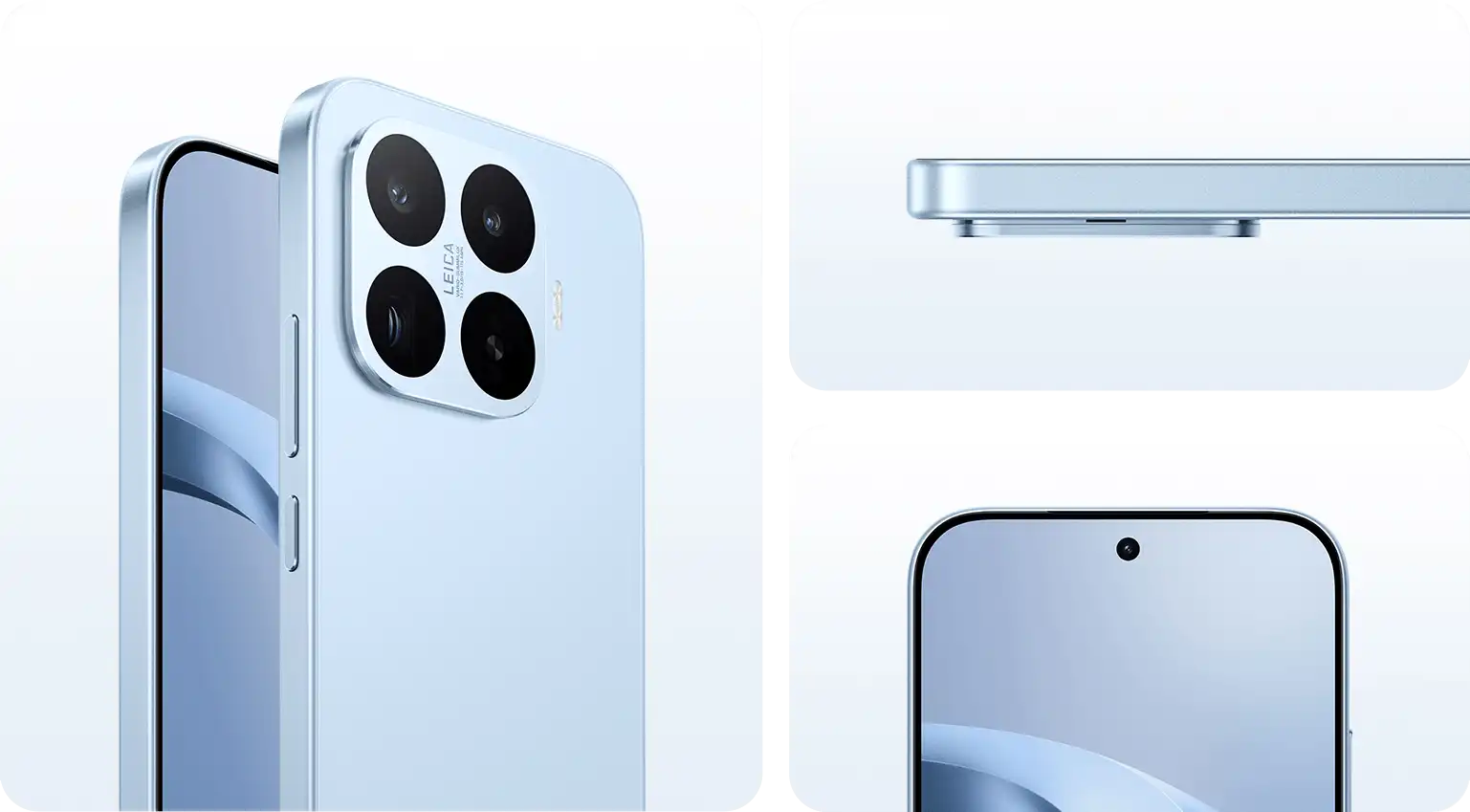 Xiaomi 17T kék színben, közeli kamera- és kijelző-részletekkel