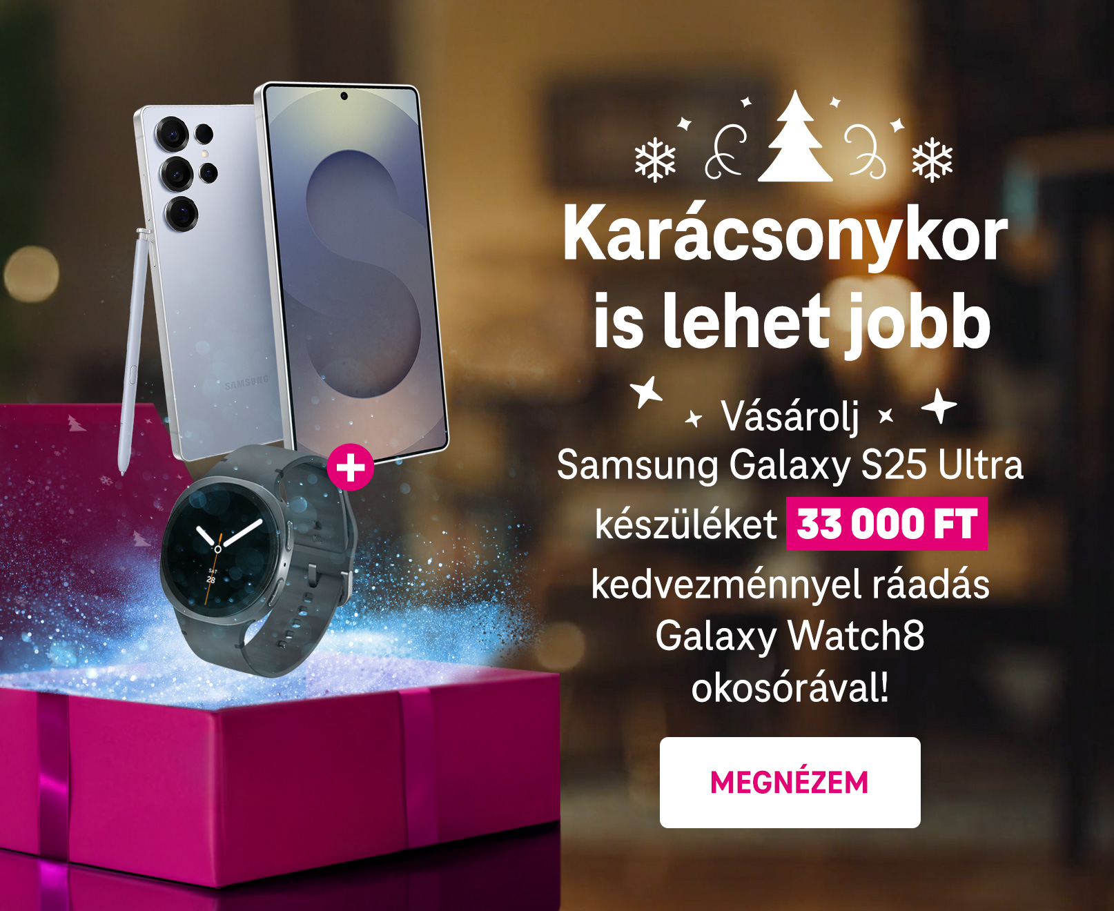 Karácsonykor is lehet jobb - Vásárolj Samsung Galaxy S25 Ultra készüléket 33 000 Ft kedvezménnyel, ráadás Galaxy Watch8 okosórával!