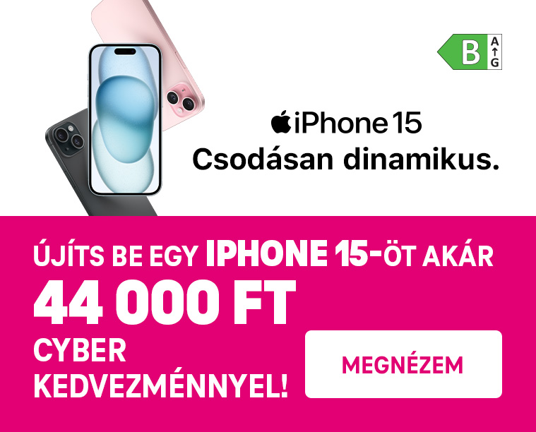 iPhone 15 Csodásan dinamikus. Újíts be egy iPhone 15-öt akár 44 000 Ft Cyber kedvezménnyel!