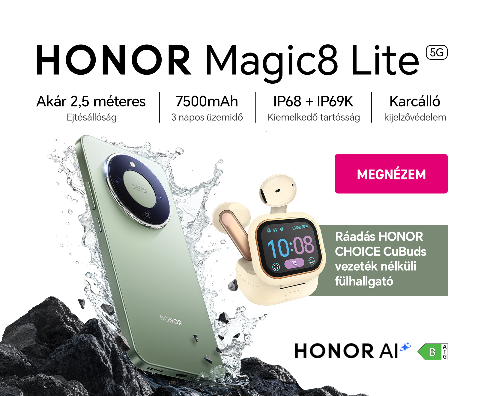 HONOR Magic8 Lite 5G  + ráadás HONOR CHOICE CuBuds vezeték nélküli fülhallgató