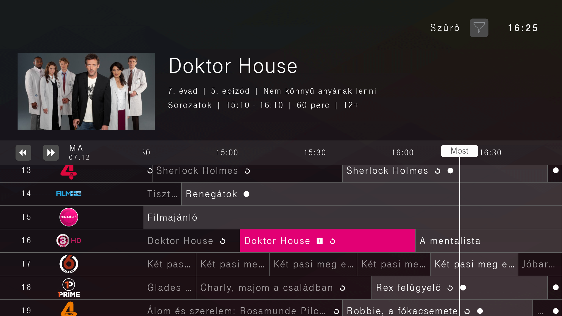 Telekom TV menü beállításának kijelzője