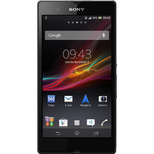 Sony Xperia Z beállításának kijelzője