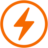Az akkumulátor-üzemidő jellemzőit jelölő narancsszínű villámjel egy narancsszínű kör közepén