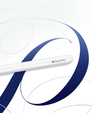 Apple       Pencil Pro fekszik kézzel rajzolt formaterveken, bemutatva a kreatív feladatokat segítő fejlett funkciókat