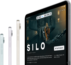 Három iPad Air oldalnézetből, valamint egy negyedik a kijelzőjén A siló című Apple TV+-sorozattal