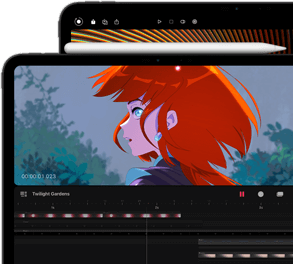 11 hüvelykes iPad Pro, hozzá csatlakoztatott Apple Pencil Próval és mögötte a 13 hüvelykes iPad Próval. Mindkét modell       Ultra Retina XDR-kijelzőjén élénk színvilágú, élettel teli képek láthatók