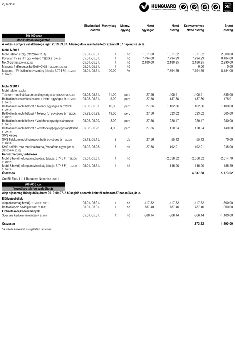 Magyar Telekom Otthoni Szolgáltatás Számla