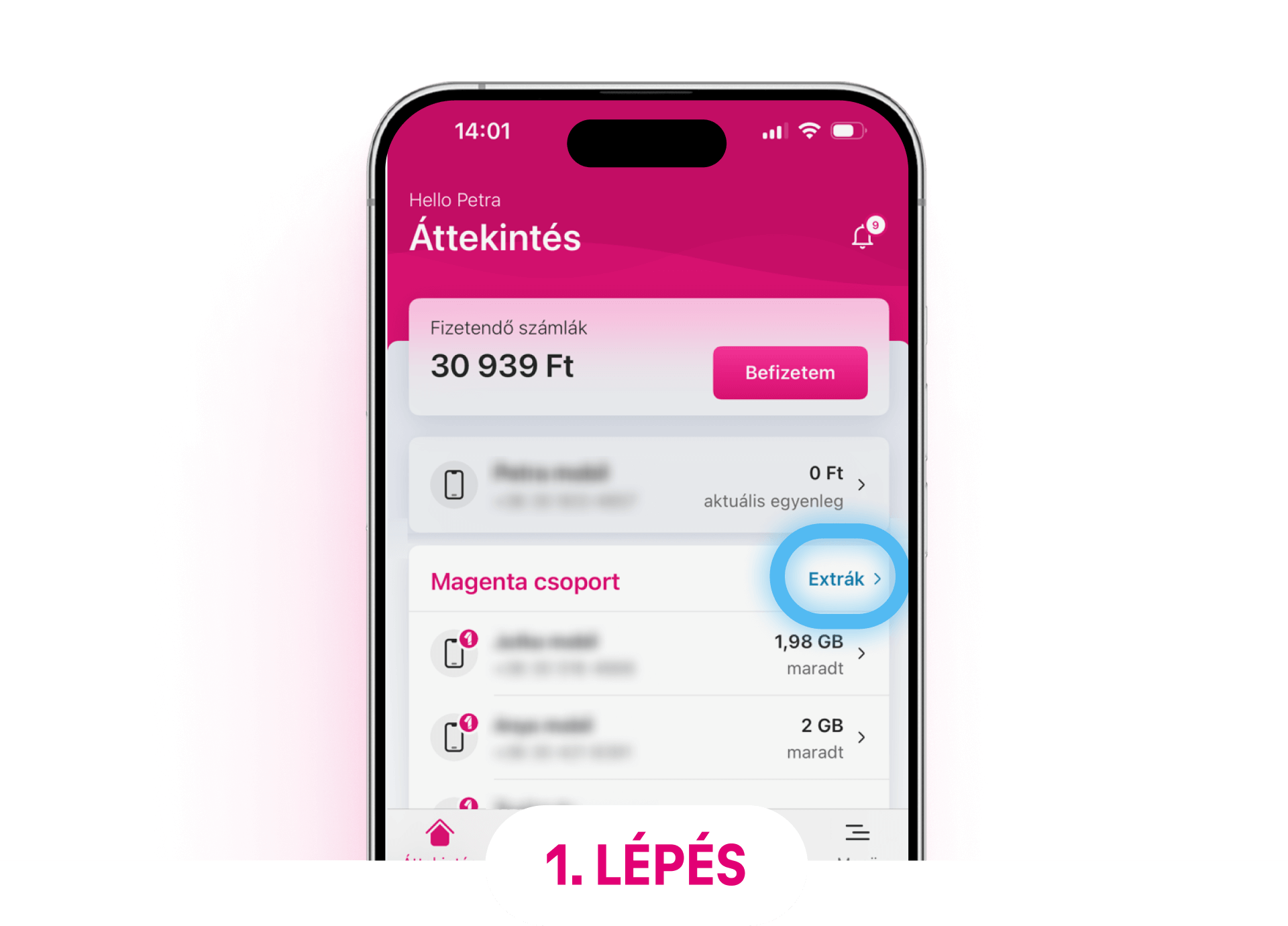 Első lépés a regisztrációhoz: Telekom fiók bejelentkezési oldal, szolgáltatások áttekintésével.