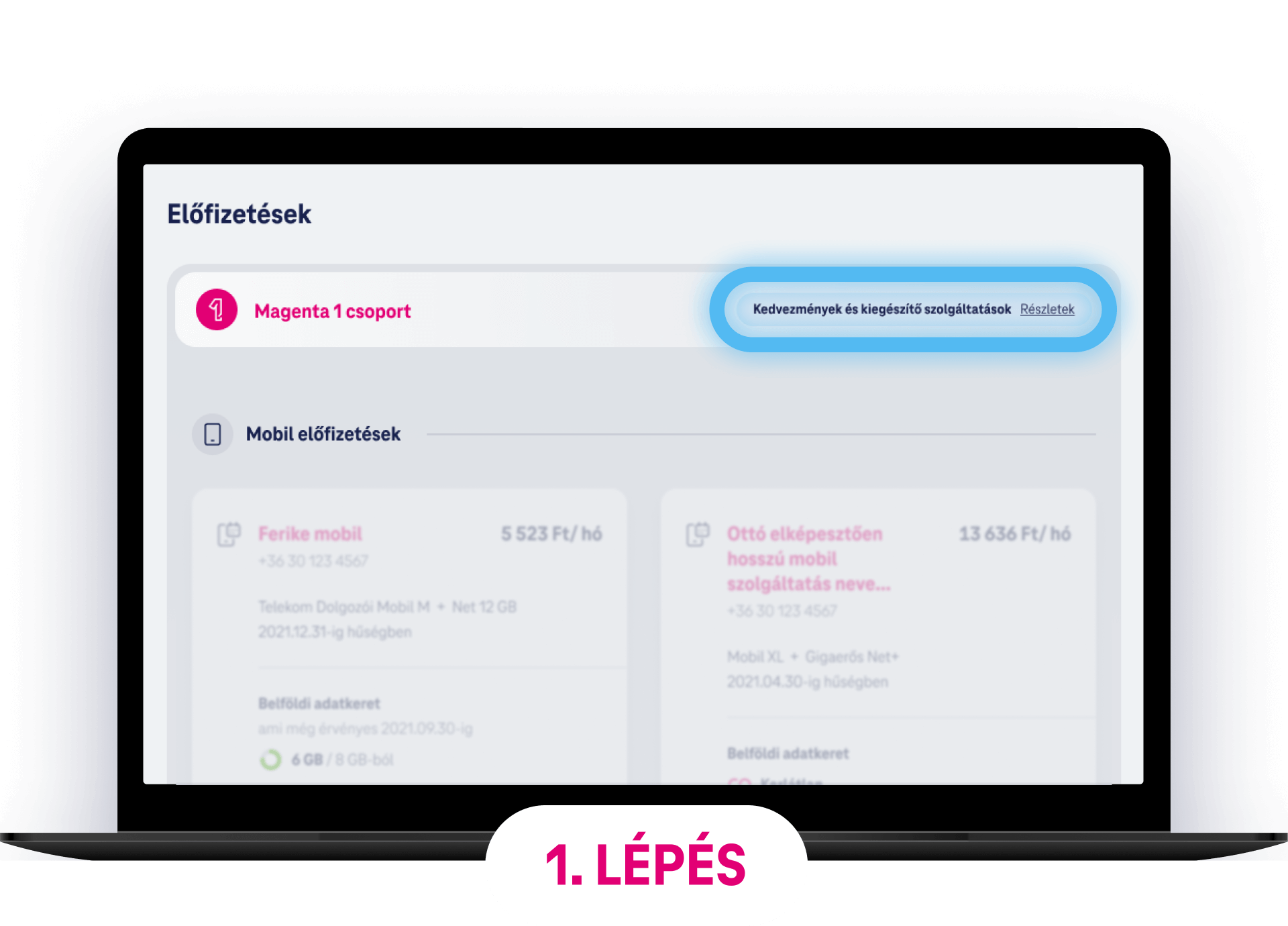 Első lépés a regisztrációhoz: Telekom fiók bejelentkezési oldal, szolgáltatások áttekintésével.