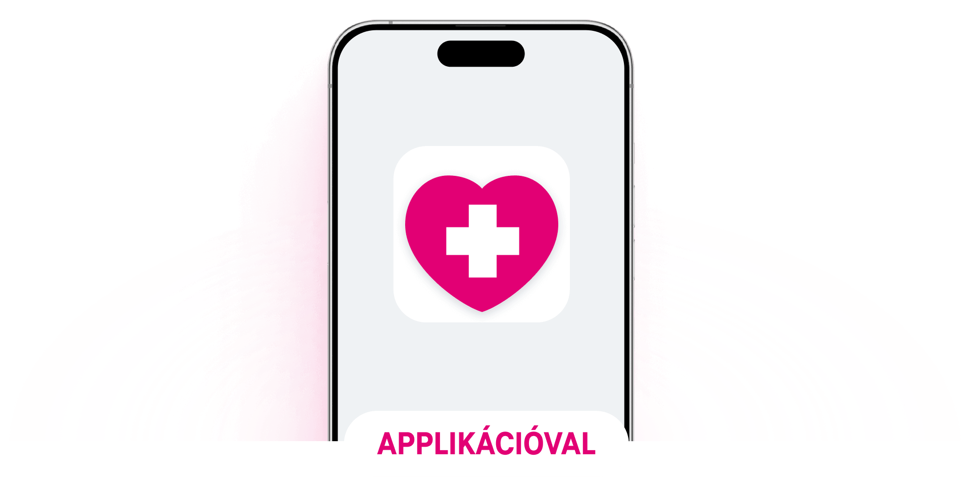 Telekom Egészség applikáció logója egy mobiltelefon kijelzőjén.
